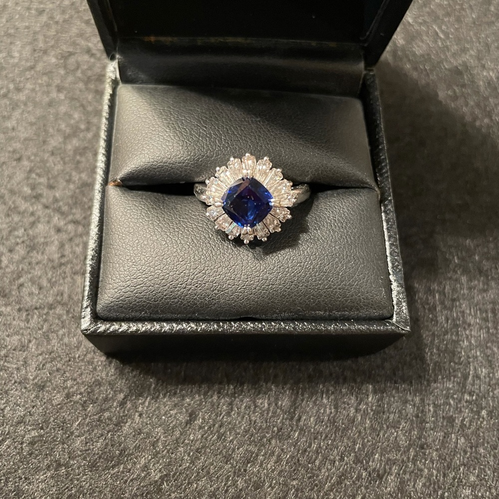 Sapphire and cubic zirconia ring
